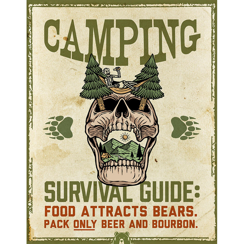 Plaque métal publicitaire Camping Survival Guide, cadeau idéal pour passionné d'outdoor