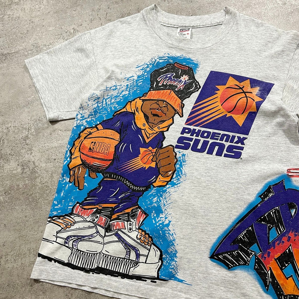 VTG 90s NBA PHOENIX SUNS GRAFFITI DOUBLE SIDED T-SHIRT SIZE M GRAY