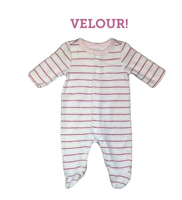 0-3 Month Old Navy Soft Pink & White Striped Velour Snap Up Footed Sleeper 