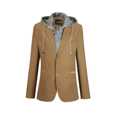 Herren 2 IN 1 Abnehmbarer Kapuze Anzug Mantel Mit Kragen Blazer Outwearlinie Top - Bild 1 von 4