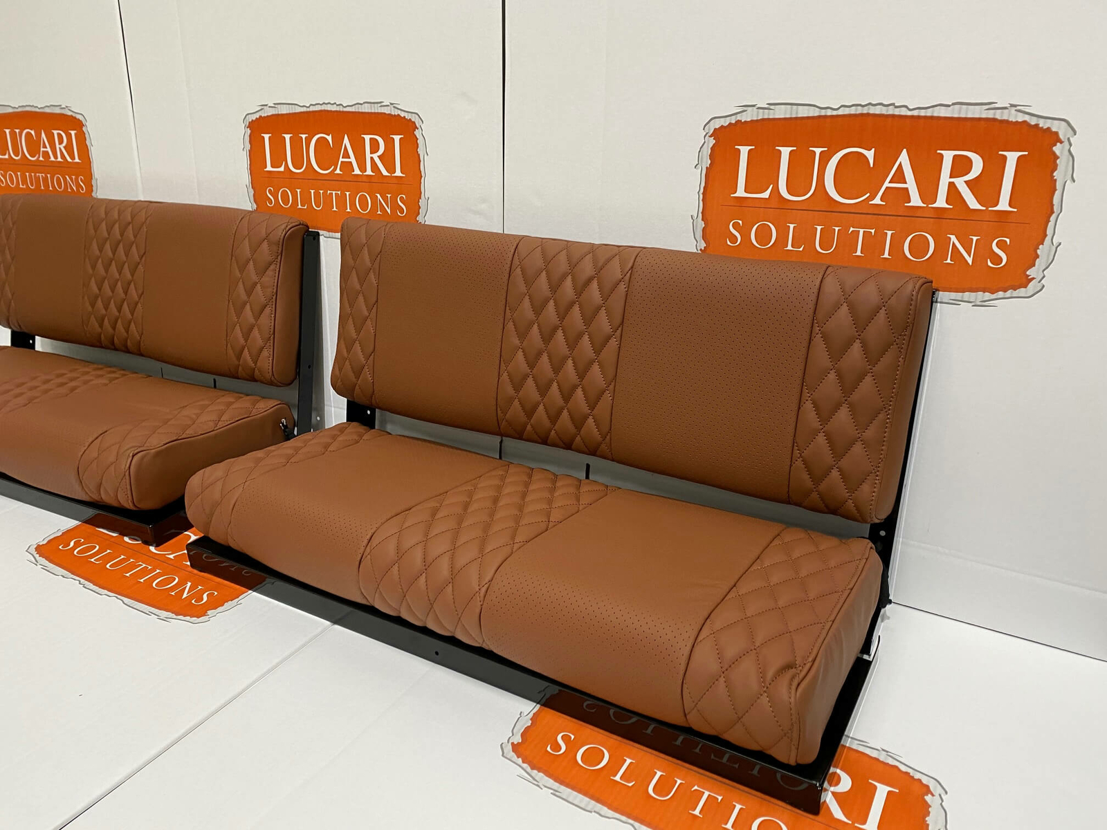 PAIR Tan Quilted leather 2 man rear bench seats FITS Land Rover