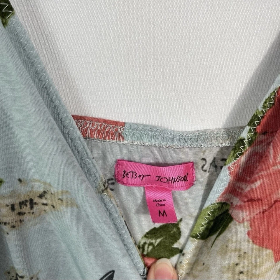 Camiseta sin mangas Betsey Johnson Y2K rosa diseño mapa floral detalle lazo cami babydoll M Foto 4 de 4