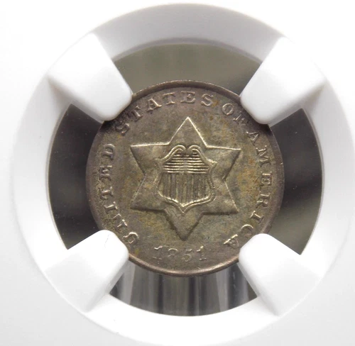 1851 "O" Three Cent SILVER Piece *OBSOLETE* 3CS NGC AU58 #004 About Unc ECC&C 