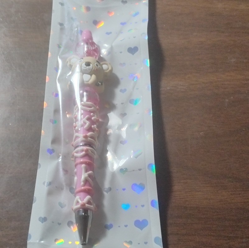 Pink Bear Topper Novelty Ballpoint Pen Black Ink Plastic New