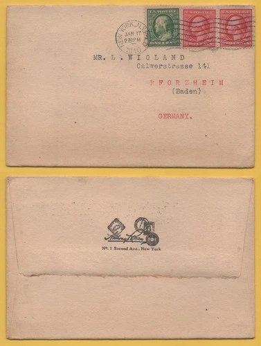 NEW YORK - NY   / 1910 -  STAMP DEALER HEADED COVER TO GERMANY