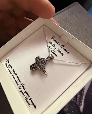 Vintage Sterling Silver 925 Cross Prayer Box and 18'' Silver Box Chain NEW Italy