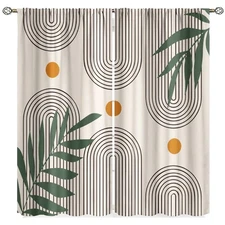 Boho Mid Century Curtains, Modern Abstract Tropical Leaf Aesthetic Minimalist...