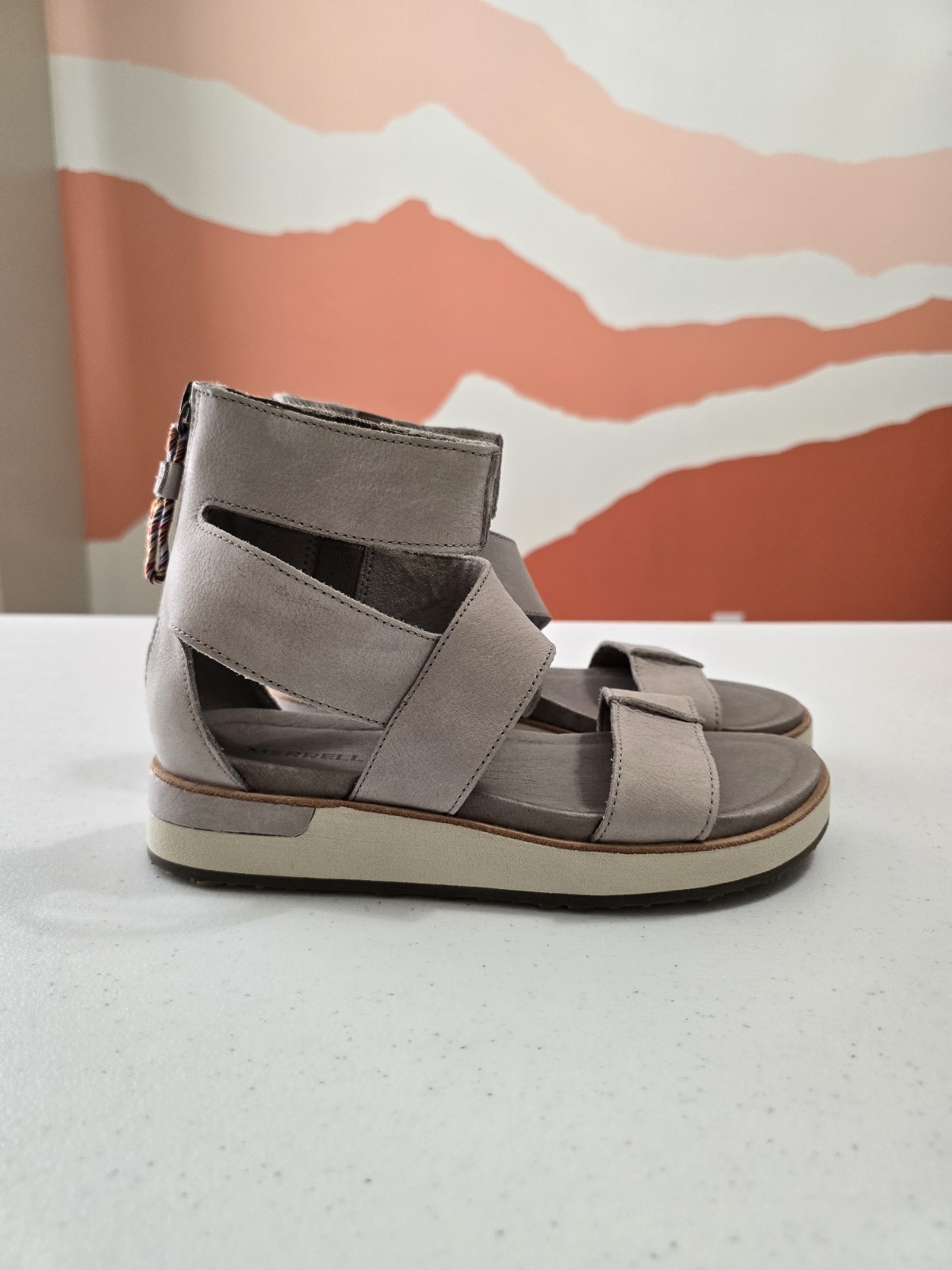 Merrell Sandali Donna 7 Grigio Roam Mid Cross Cinturino Caviglia Gladiatore Pelle