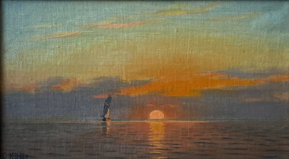 Ölbild Impressionist C. Kölle Maritim Segelschiff im Abendlicht 26 x 38 cm - Bild 3 von 4