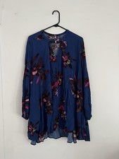 Free People Women's Electric Orchid Print Swing Tunic Dress in Blue Size SMALL