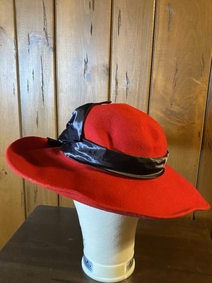 Vtg Michael Howard Georgi Hat OS Wool Built in‎ Scarf Bow Retro Wide Brim 20254 Women main image 3