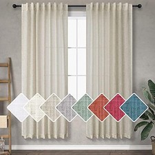 Flax Linen Curtains 63 Inch Length for Bedroom 2 Panel Back Tab Pocket