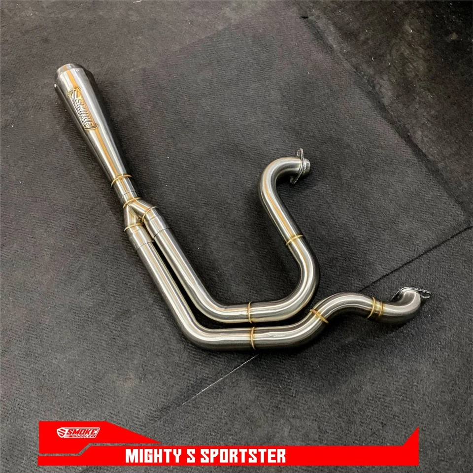 Silenciador de humo Sportster 883 XL883 escape personalizado 2 en 1 sistema completo 2004-2022 Foto 2 de 4