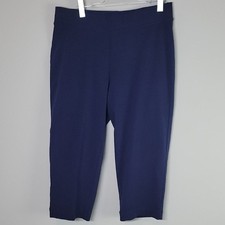 Lands End Pull on Crop Pants Blue sz Large 14-16 Zip pocket cotton spandex