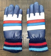 Vintage 60s 70s Winter Blue Red White Leatherette Gloves Mens Size Small