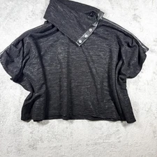 Joseph Ribkoff Knit Top Black Faux Leather Trim Boxy Oversized Asymmetrical XS/S