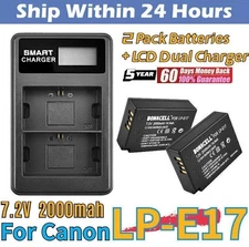 2X 2Ah LP-E17 Battery + LCD Dual Charger For Canon EOS M3 M5 77D 750D USA STOCK