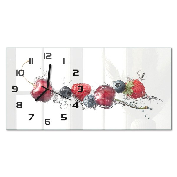 Design-Glas-Wanduhr Glasuhr Im Querformat Waldbeeren Schwarze Zeiger 60X30 Cm-image