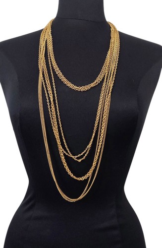 Goldette Vintage MCM Gold Tone Layered Chain Necklace Multi-strand   9 STRANDS