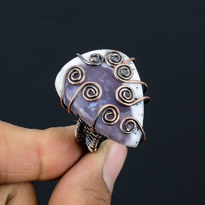 Dendrite Opal Gemstone Copper Wire Wrap Jewelry Ring Size 9 X-Mas Gift g154