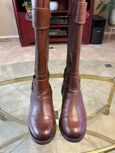 Hush Puppies Brown Leather Knee High Riding Boots Side Zip Buckle size 7.5