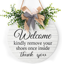 Please Remove Your Shoes Sign for Front Door Welcome Door Sign Wreaths No Shoes