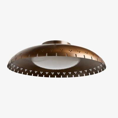 Handcrafted Brass Flush Mount Ceiling Light Perforated Design Mid Century Modern
