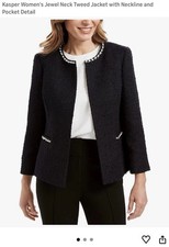 KASPER Jewel Neck Tweed Jacket with Neckline Pocket Detail