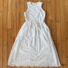 Grace Karin Medium White Eyelet Lace Sleeveless Maxi Dress size M Resortwear
