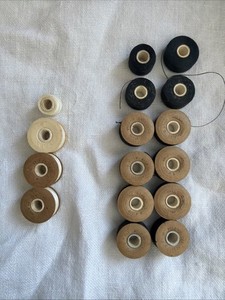 Vintage Silk Machine Sewing Thread On Bobbins - 16 Silk White & Black LOT