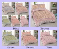 indian New Jaipuri Bed Sheet Floral Print King Size With 2 Pillow Cover