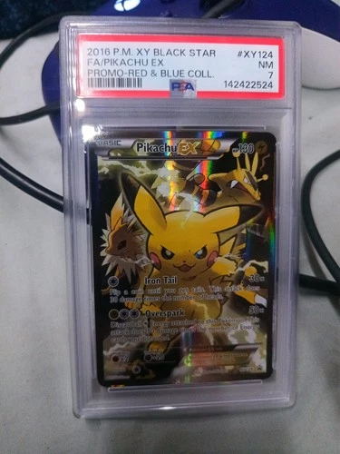 2016 POKEMON XY BLACK STAR PROMO RED & BLUE COLL FULL ART/PIKACHU EX PSA 7