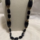 Vintage Miriam Haskell Gold & Black Beaded Necklace 28” Signed