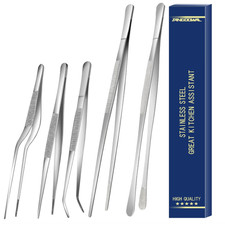 5 Pcs Kitchen Fine Tweezers Tongs, Stainless Steel Food Tongs Set, Professional