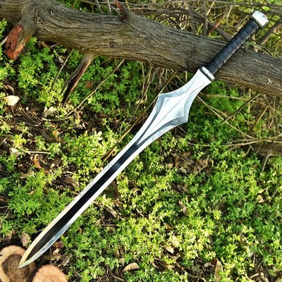 Handmade Stainless Steel Power Style Sword with Leather Sheath Collectible .