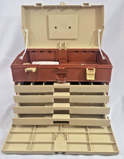 Vintage Plano Model 757 Tackle Box 4-Drawer Brown/Tan w/ Original Paperwork