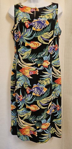 Maggy London Womens Sleeveless 100% Silk Dress Multicolored Tropical Fish BB24