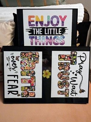 Wallart Home Decor 2pc Inspirational Quotes on Canvas 12x18 in Front Load Frame