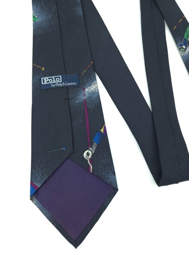 VTG Polo Ralph Lauren Mens Black Downhill Racer Ski 100% Silk Necktie - Picture 8 of 10