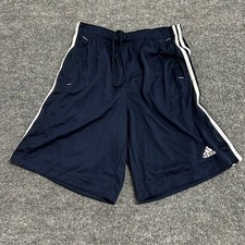 Adidas Shorts Mens Size M Navy Blue Climalite 3-Stripe Athletic Gym Pockets