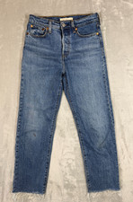 Levis Wedgie Straight Jeans Womens 26 Blue High Rise Cropped Raw Hem Button Fly