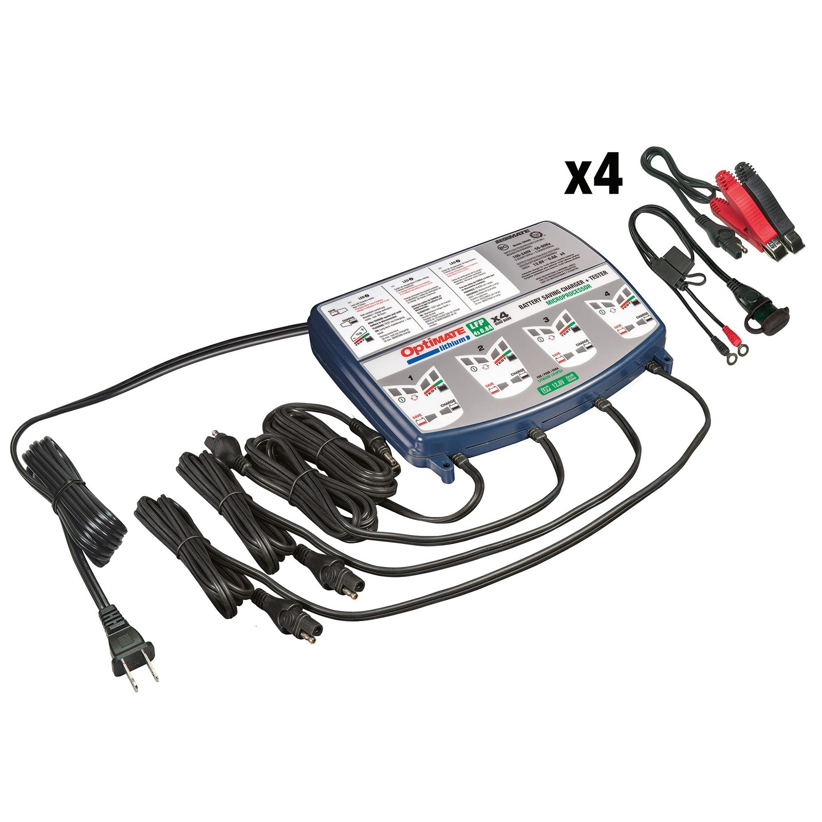 Tecmate Optimate Lithium 4s 0.8A Quad Bank, TM485, 8-Step 4x12.8V 0.8A Lithium