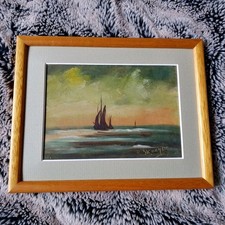 Sailing Ship Seascape Framed Oil Painting Signed Skaeghe Ocean Maritime Art