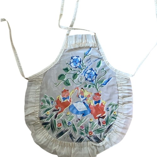 Vintage Disney Alice in Wonderland Child Apron Tweedledee Tweedledum 1950s Vinyl