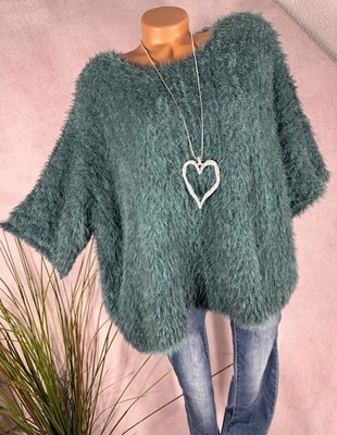 Flauschiger Zottel Pullover Oversize Kuschelig Damen One Size Grün