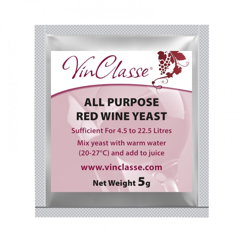 Vinclasse All Purpose Red Wine Making Yeast - 5g Sachet For All Styles