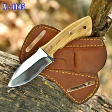 Handmade hunting pocket knife 1095 Steel Fix Blade Skinner Pancake LeatherSheath