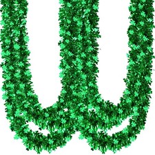 39.3FT St.Patrick's Day Tinsel Garland Shamrock Clover Green Metallic Tinsel Gar