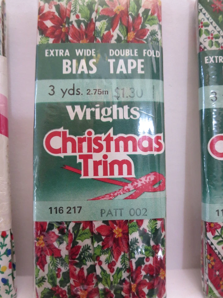 10 cintas sesgadas vintage de Navidad NOS 3 yardas ea 30 yardas total individuales dobles anchas Foto 4 de 4
