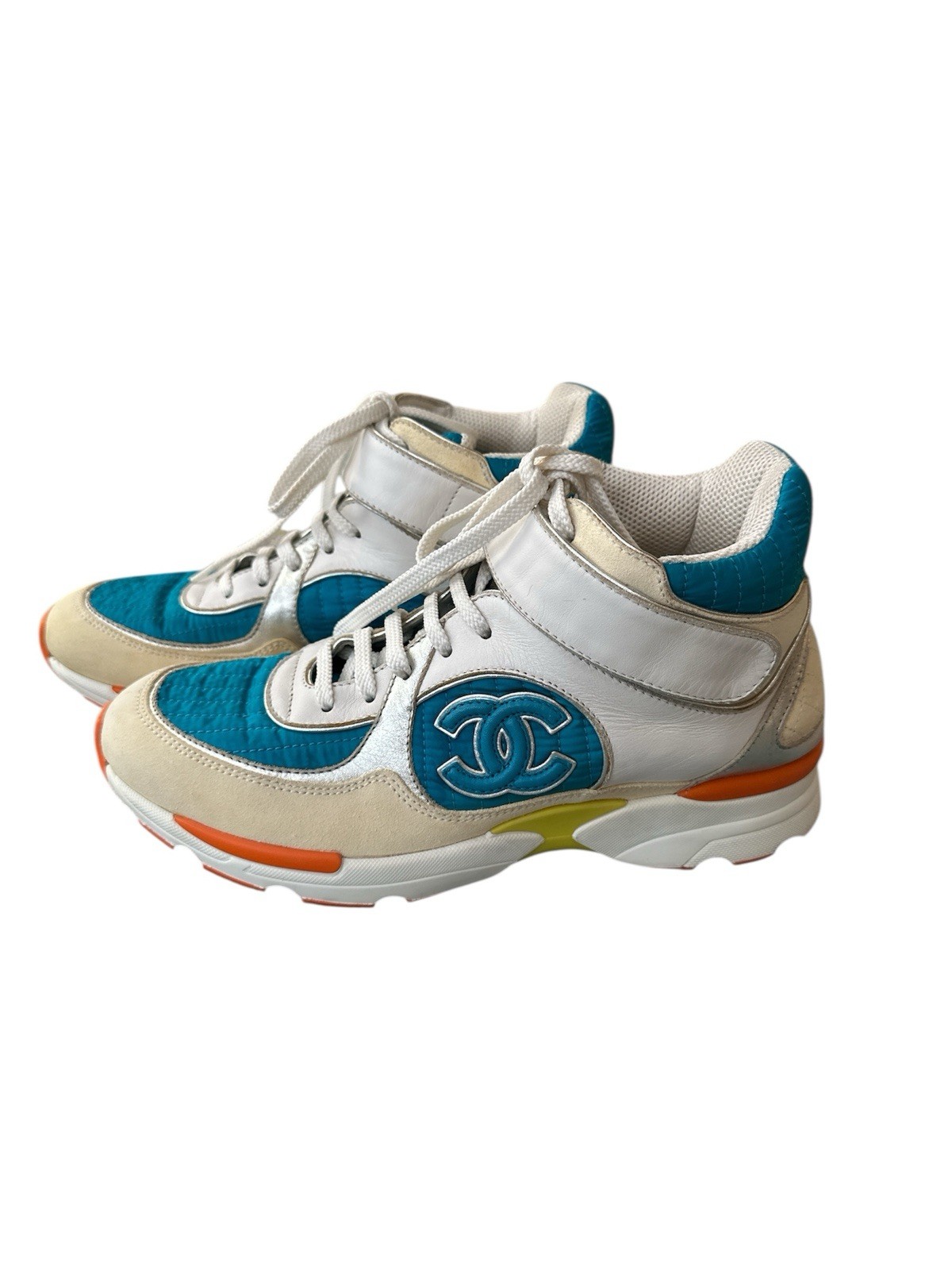 Chanel CC Size 38.5  Suede & Leather High Top Sneakers